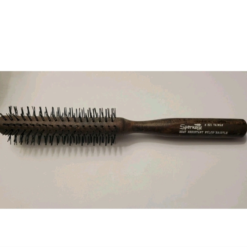 Vintage 8” Spornette #821 Heat Resistant Nylon Bristle Taiwan Round Barrel Brush